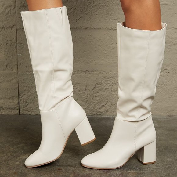 East Lion Corp Shoes - Block Heel Knee High Boots in White